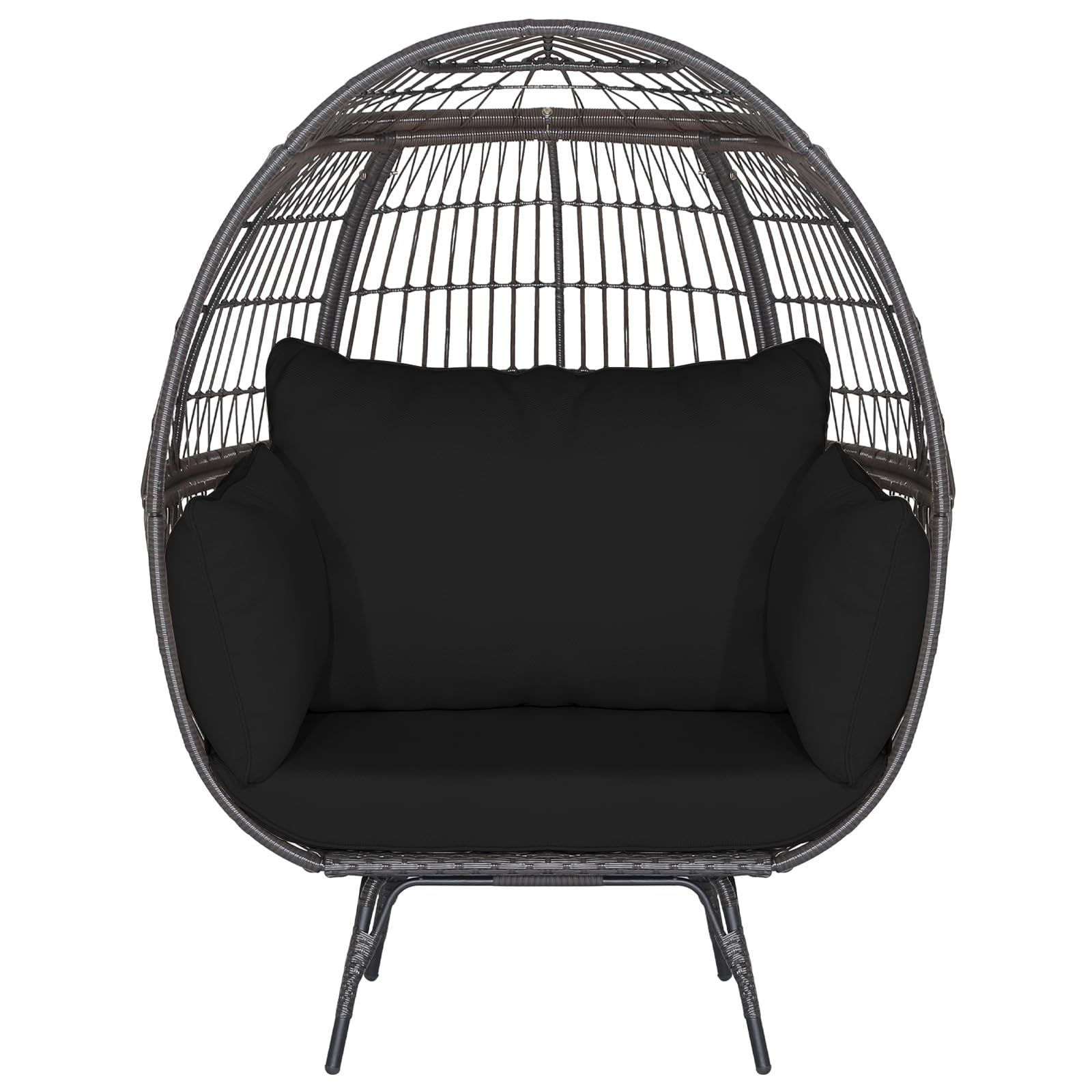 Tangkula PE Wicker Egg Chair, Patiojoy Oversized Indoor Outdoor Patio Lounge Chair with Cushions and Pillows, Steel Frame Basket