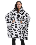 Cow Printed Oversized Hoodie Blanket Sweatshirt Pullover Sherpa Giant Wearable Blankets Gift for Adults Women Teenagers Wife Gir