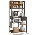 VASAGLE Bakers Rack with Charging Station, Coffee Bar with Adjustable Storage Shelves, Fabric Drawer, 12 Hooks, 15.7 x 31.5 x 71