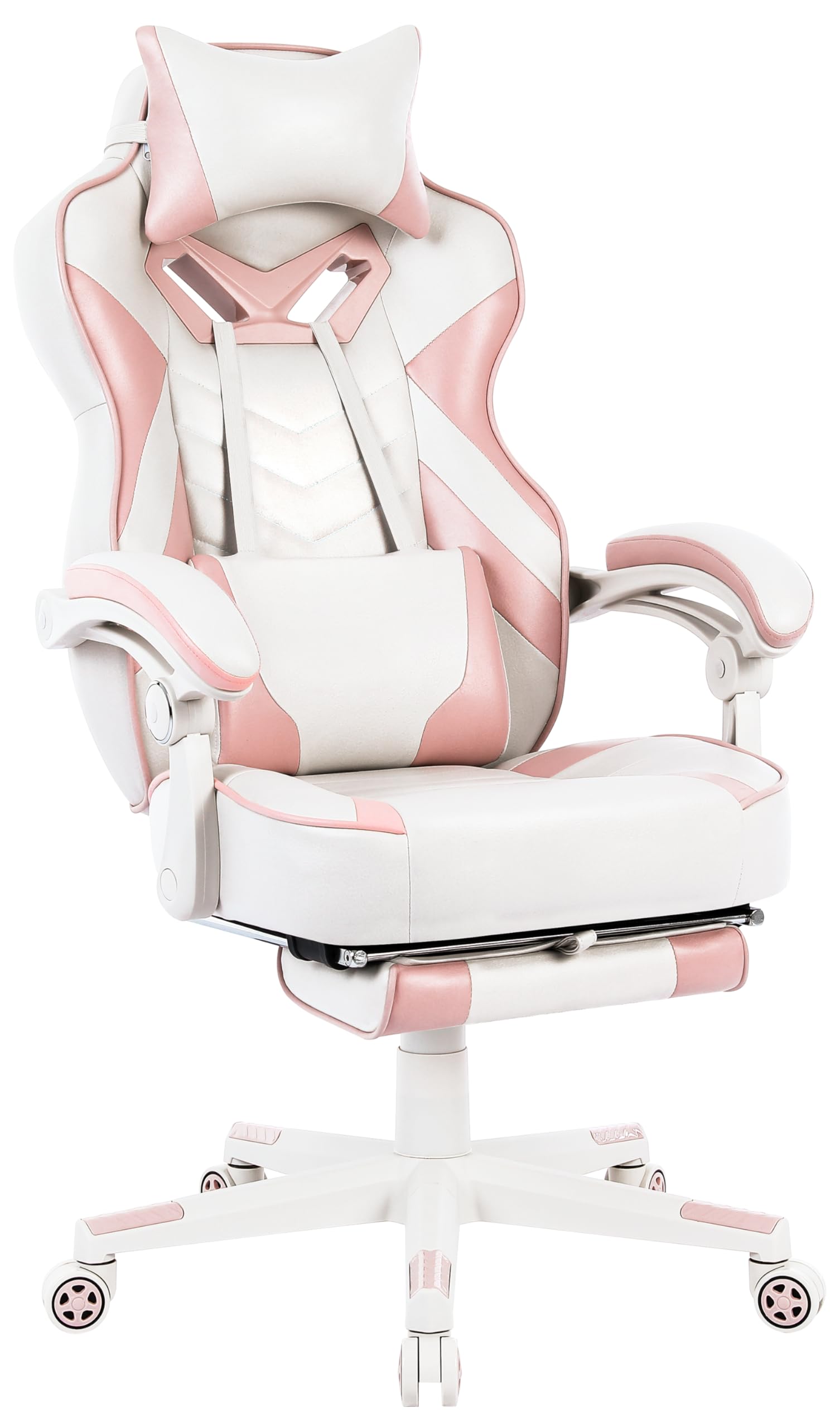 Pink Gaming Chair for Adults,Girls Computer Chair with High Back,Big and Tall Gaming Chairs with Footrest and Massage,Reclining 