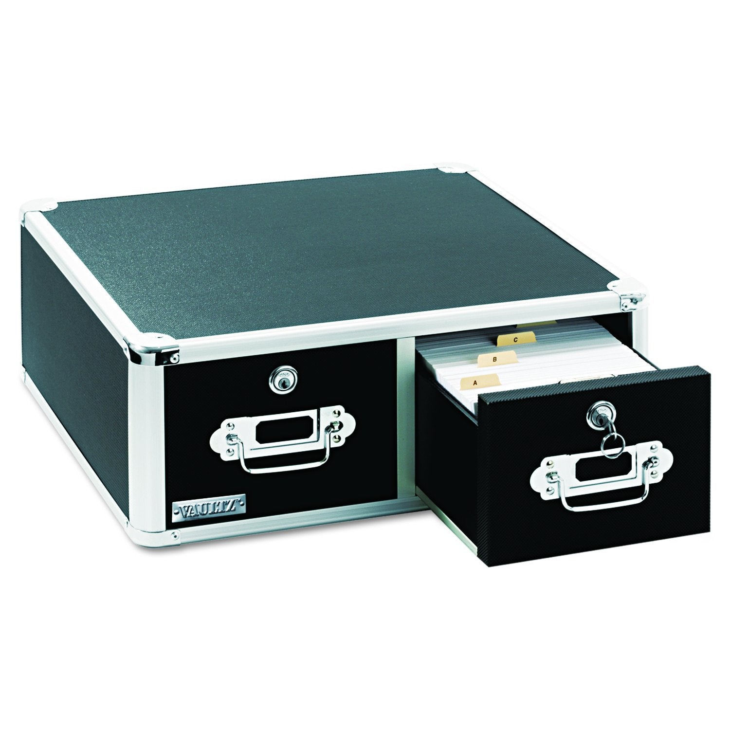 Vaultz Locking 5 x 8 Index Card Cabinet, Double Drawer, Black (VZ01397)