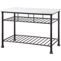 Benjara Kitchen Island with Artificial Marble Top and 2 Slatted Shelf, White
