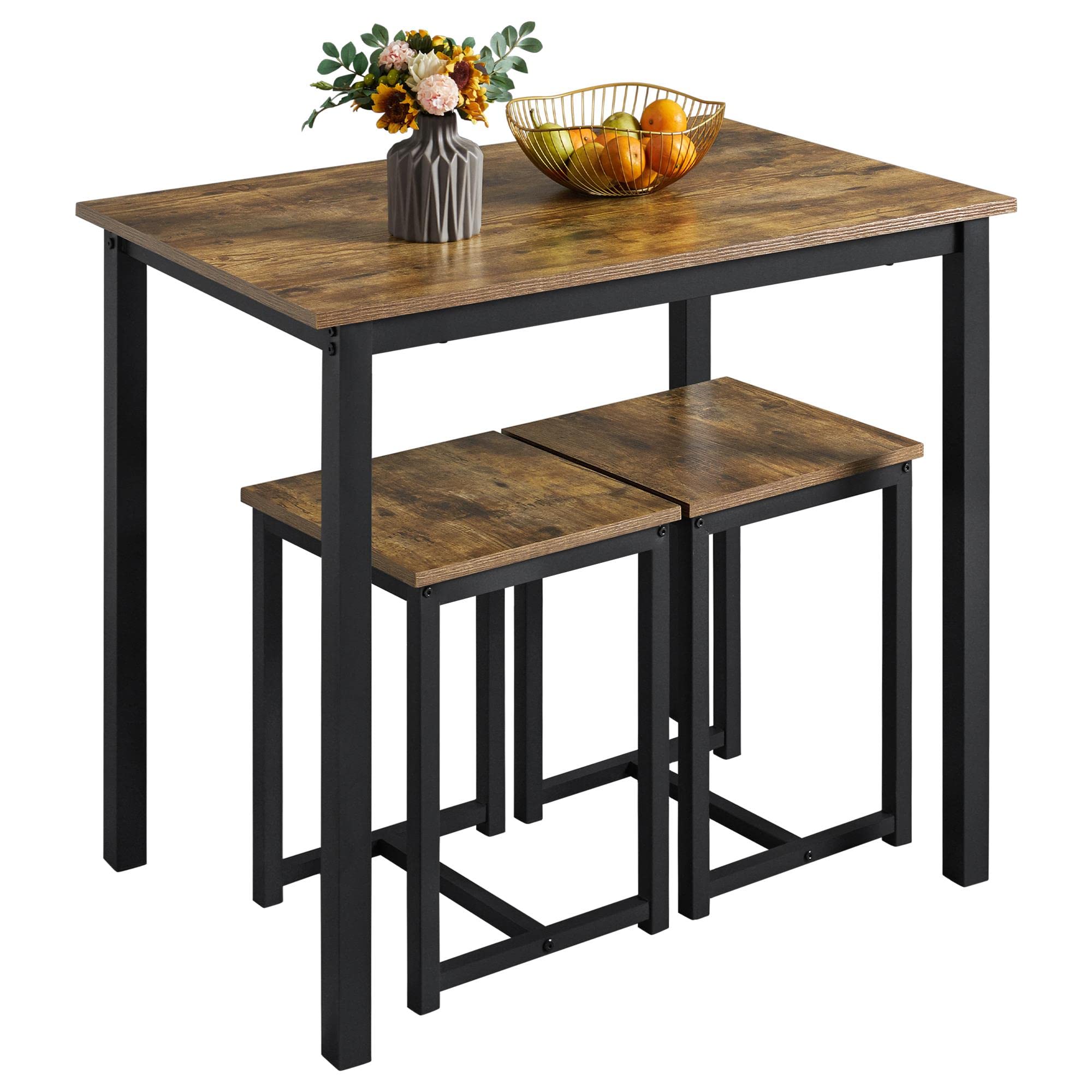 Yaheetech Industrial Dining Table Set - Kitchen Table Set for 2 Breakfast Nook Table w/ 2 Stools, Compact Bar Table and Chairs f