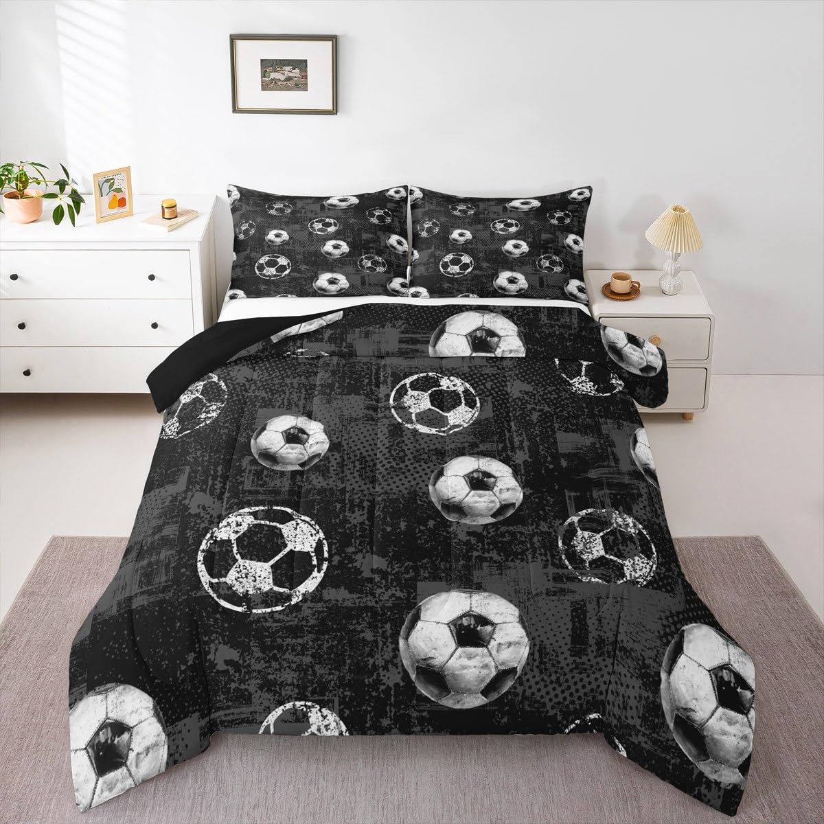 jejeloiu Boys 3D Soccer Comforter Set Twin Size Kids Football Bedding Set for Girls Teens Sports Ball Gaming Duvet Quilt Room De