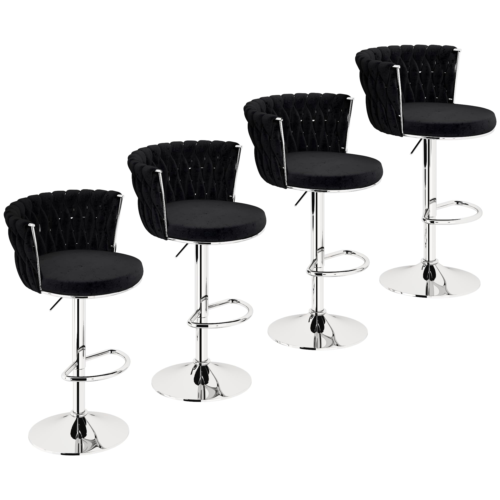Lamerge Velvet Bar Stools Set of 4, Swivel Counter Stools Counter Height Barstools with Back & Footrest,Bar Chairs Velvet for Ki