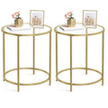 VASAGLE Round Side Tables, Set of 2, Glass End Tables with Metal Frame, Gold Coffee Tables with Modern Style, for Living Room, B