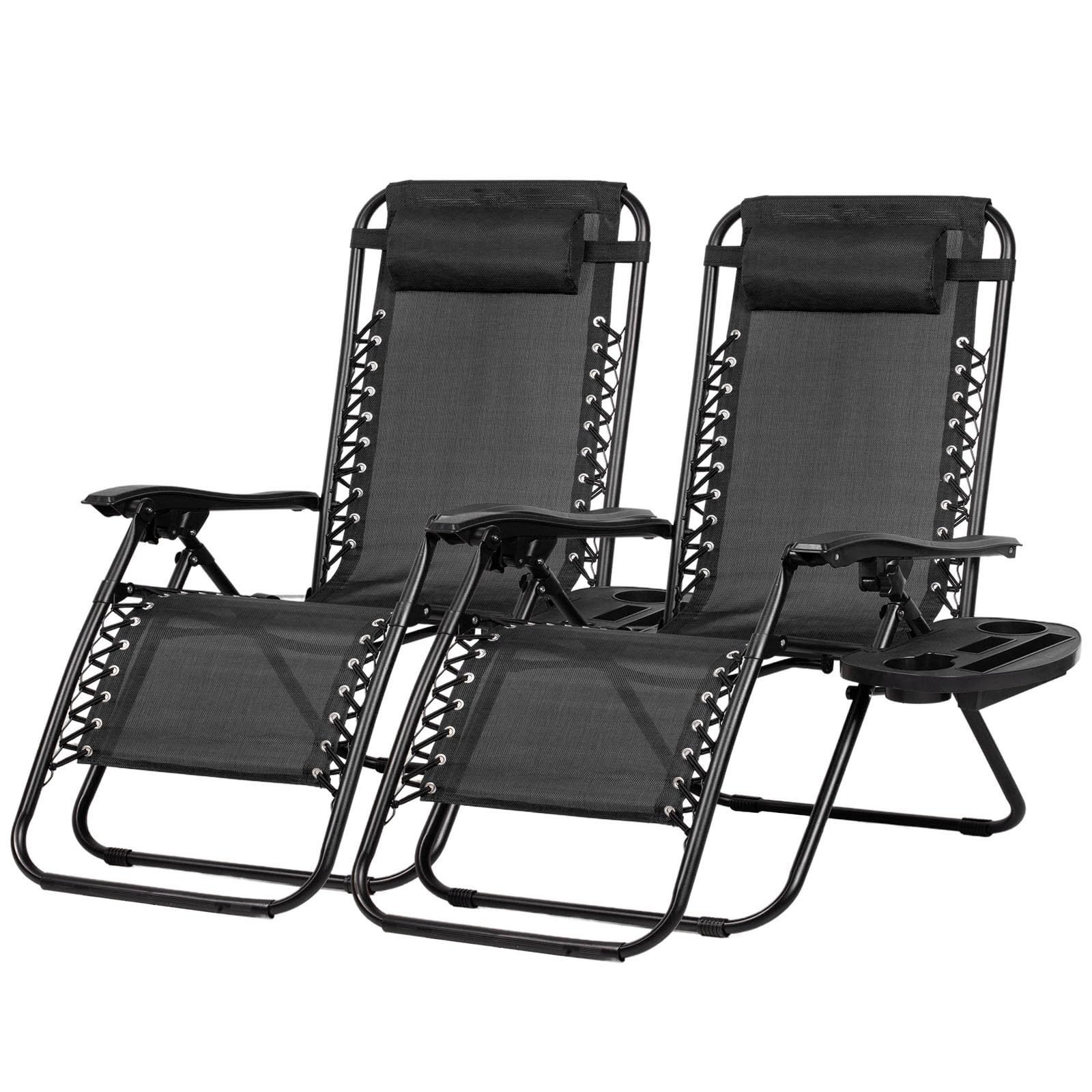 Nazhura Set of 2 Relaxing Recliners Patio Chairs Adjustable Steel Mesh Zero Gravity Lounge Chair Beach Chairs with Pillow and Cu