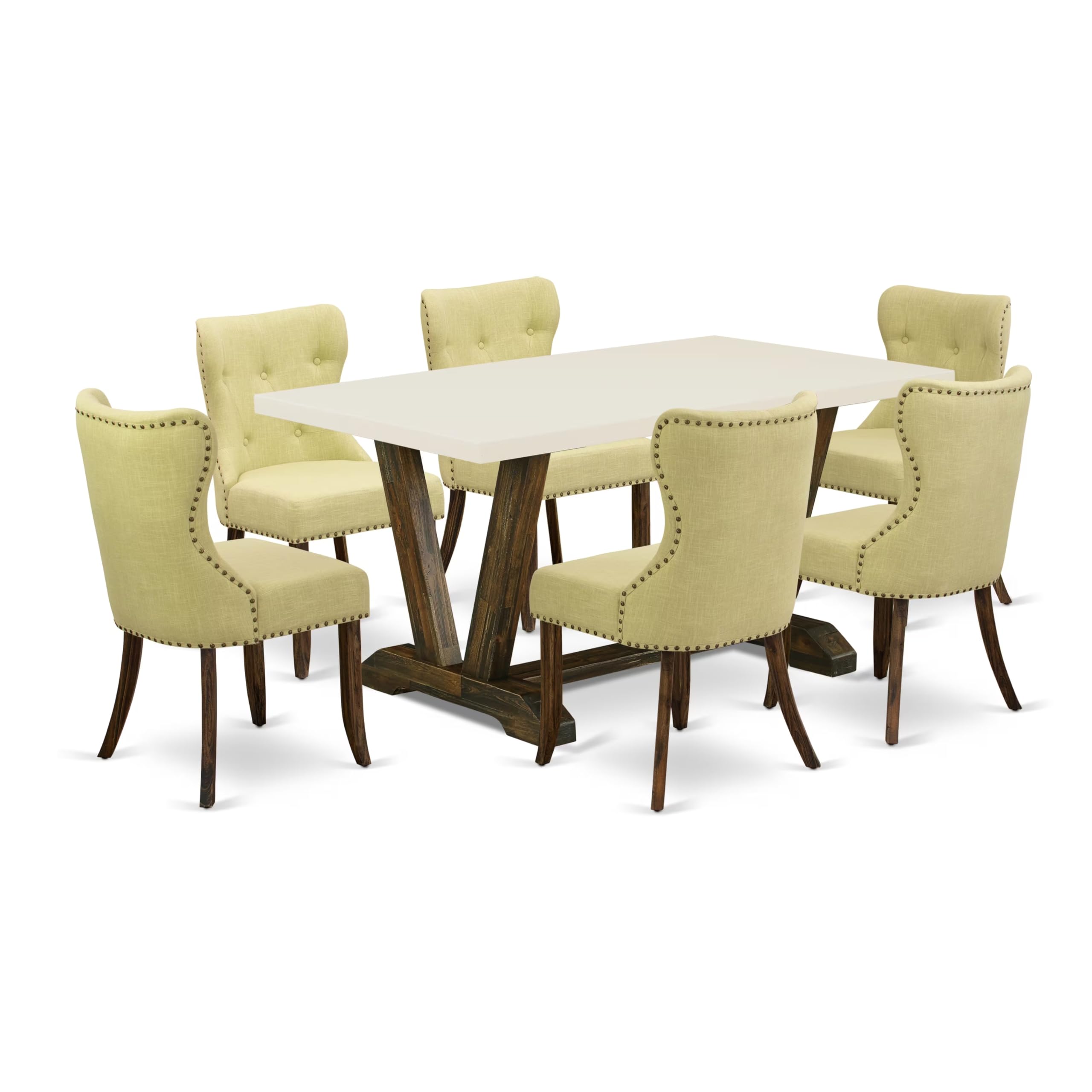 East West Furniture V726SI737-7 7 Piece Kitchen Table Set Consist of a Rectangle Dining Table with V-Legs and 6 Limelight Linen 