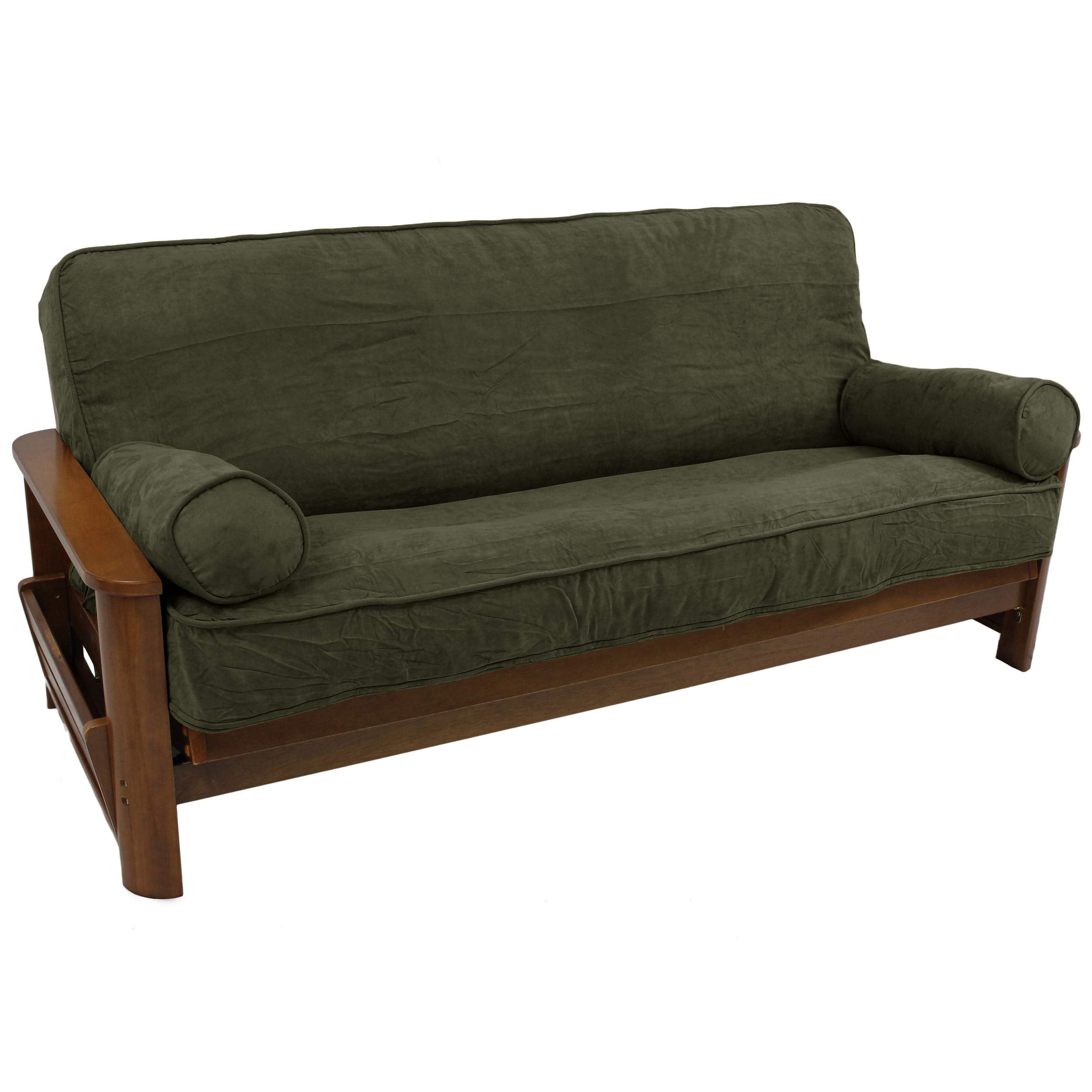 Blazing Needles Solid Microsuede Double Corded 8 to 9 Futon Cover Set with 2 Bolster Pillows (Set of 3), Full, Hunter Green