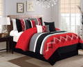 Chezmoi Collection Arden 7-Piece Modern Pleated Stripe Embroidered Zigzag Bedding Comforter Set (Queen, Red/Black/Gray/Off-White