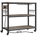 Yaheetech Kitchen Island Cart with Power Outlet, Kitchen Carts on Wheels with Storage, 3-Tier Microwave Stand with Foodpads, Gla
