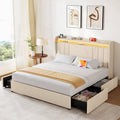koorlian Full Size Upholstered Bed Frame with 4 Storage Drawers and 51 Tall Headboard Wingback Platform Bed Frames with RGB LE