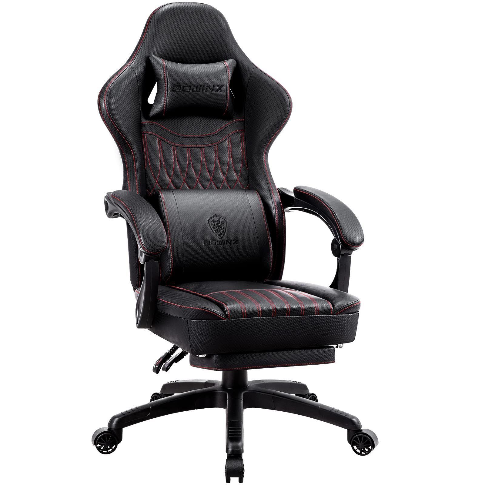 Dowinx Gaming Chair Breathable PU Leather Gamer Chair with Pocket Spring Cushion, Ergonomic Computer Chair with Massage Lumbar S