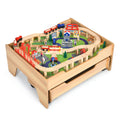 GLACER 100 Pieces Train Table, Wooden Activity Table with Storage Drawer, Tracks, Vehicles, Buildings, Wheels, Multipurpose Pain
