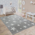 Paco Home Modern Low-Pile Kids Rug Star Design Childrens Room Grey White, Size: 44 Square