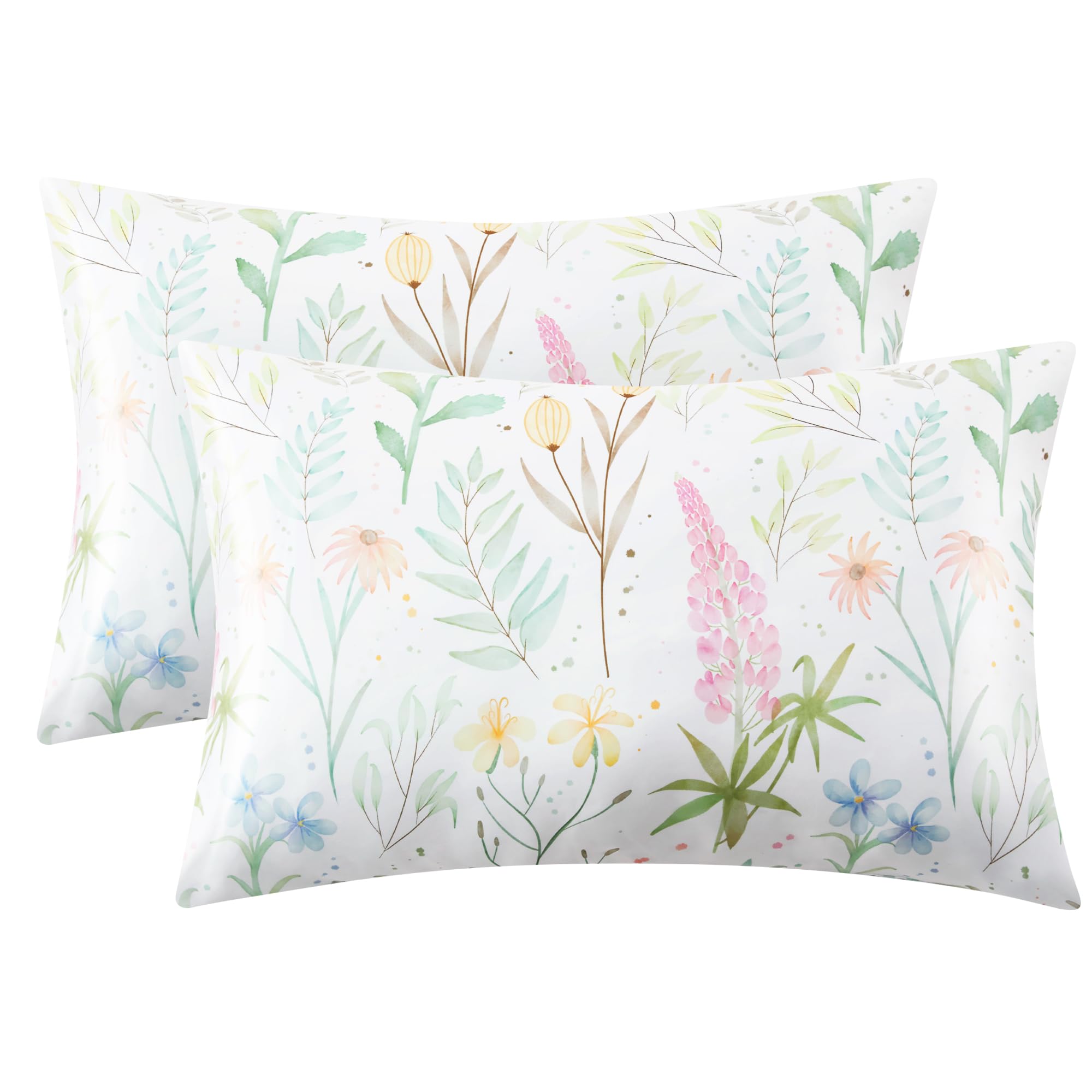 EXQ Home Satin Pillowcase for Hair and Skin Queen - Multicolor Printed Flower Silk Pillowcase 2 Pack 20x30 inches - Satin Pillow