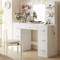 YESHOMY Vanity Desk with Mirror, Power Outlet and 10 Lights, Makeup Table with 7 Drawers, 3 Color Modes Available for Bedroom, P