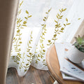 Melodieux Flower Embroidery Sheer Curtain for Living Room Patio Sliding Door Wide Window Rod Pocket Voile Drape, White/Green, 10