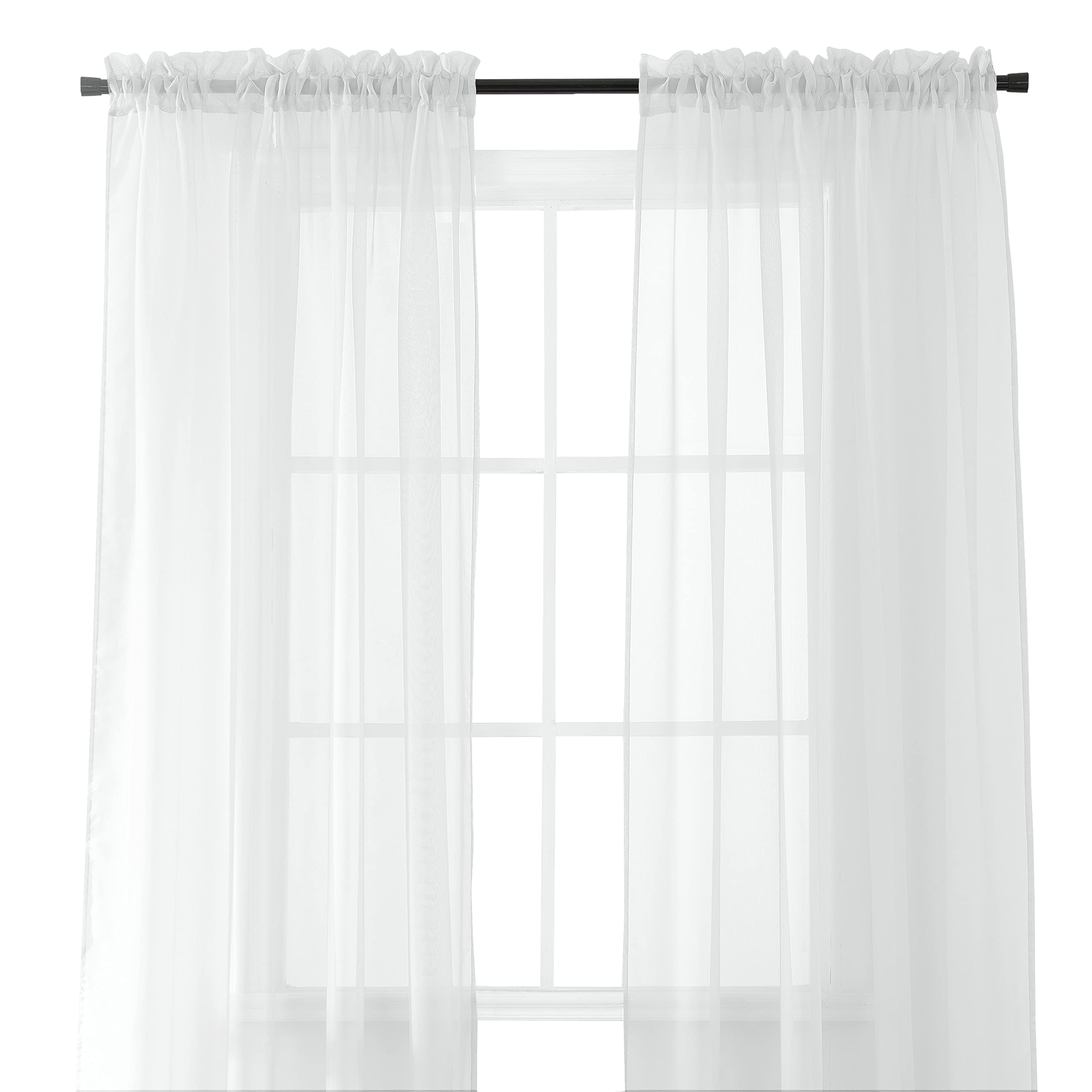 Elegant Comfort 2-Piece Sheer Panel with 2inch Rod Pocket - Window Curtains 40-inch Width X 84-inch Length, White