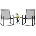 Shintenchi 3 Piece Outdoor Rocking Bistro Set, Textilene Fabric Small Patio Furniture Set, Front Porch Rocker Chairs Conversatio