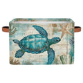 Sea Turtle Retro Map Storage Basket Bin Nautical Ocean Starfish Large Fabric Toys Storage Cube Box with Handles Collapsible Clos