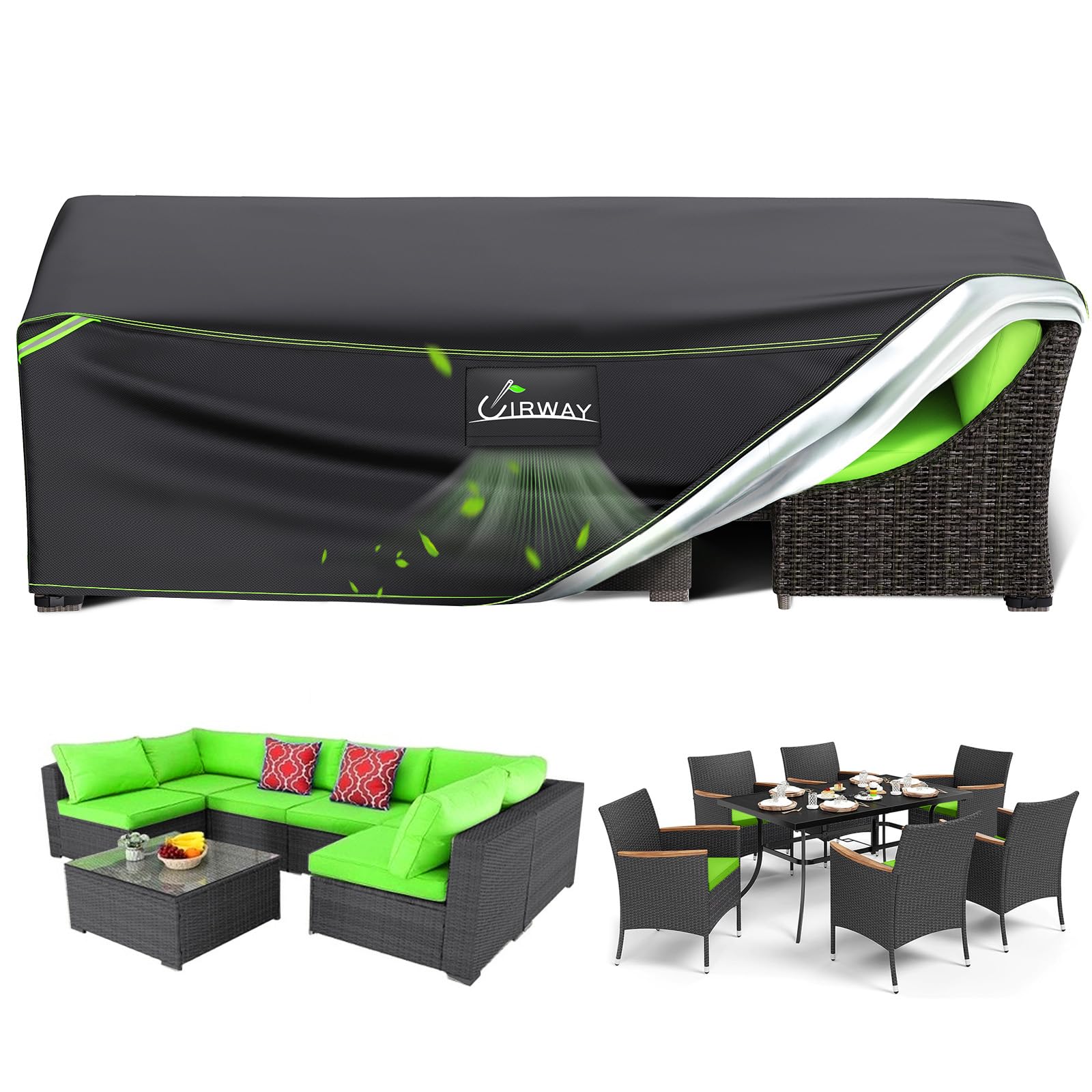 UIRWAY Patio Furniture Covers - Waterproof, 126 L x 63 W x 28 H Outdoor Dining Table and Chair Rectangular, Heavy Duty 420D Weat