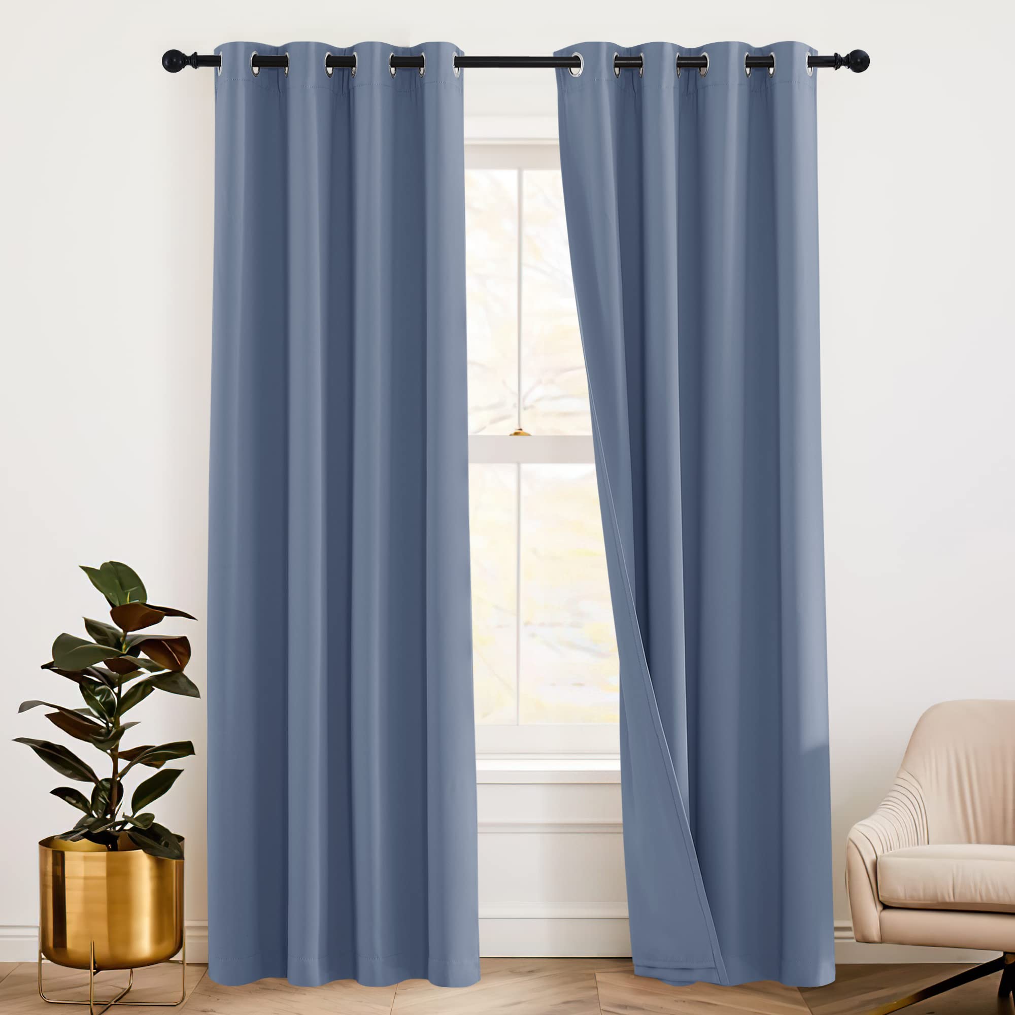 RYB HOME Thermal Curtains Soundproof - 3-in-1 Drapes Noise Barrier - 100% Blackout - Energy Efficient Window Curtains for Bedroo