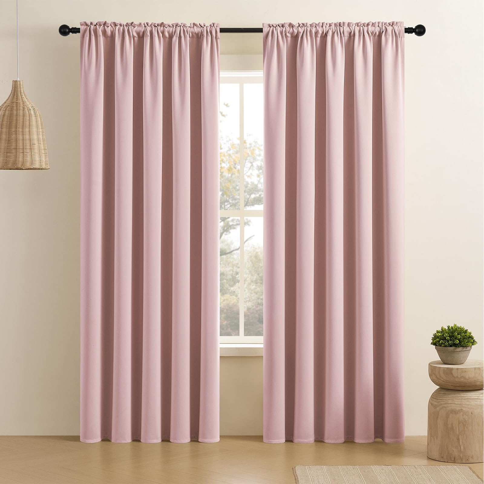CUCRAF Light Pink Blackout Curtains 96 inch Length 2 Panels Set, Rod Pocket Room Darkening Drapes for Bedroom Living Room, Insul