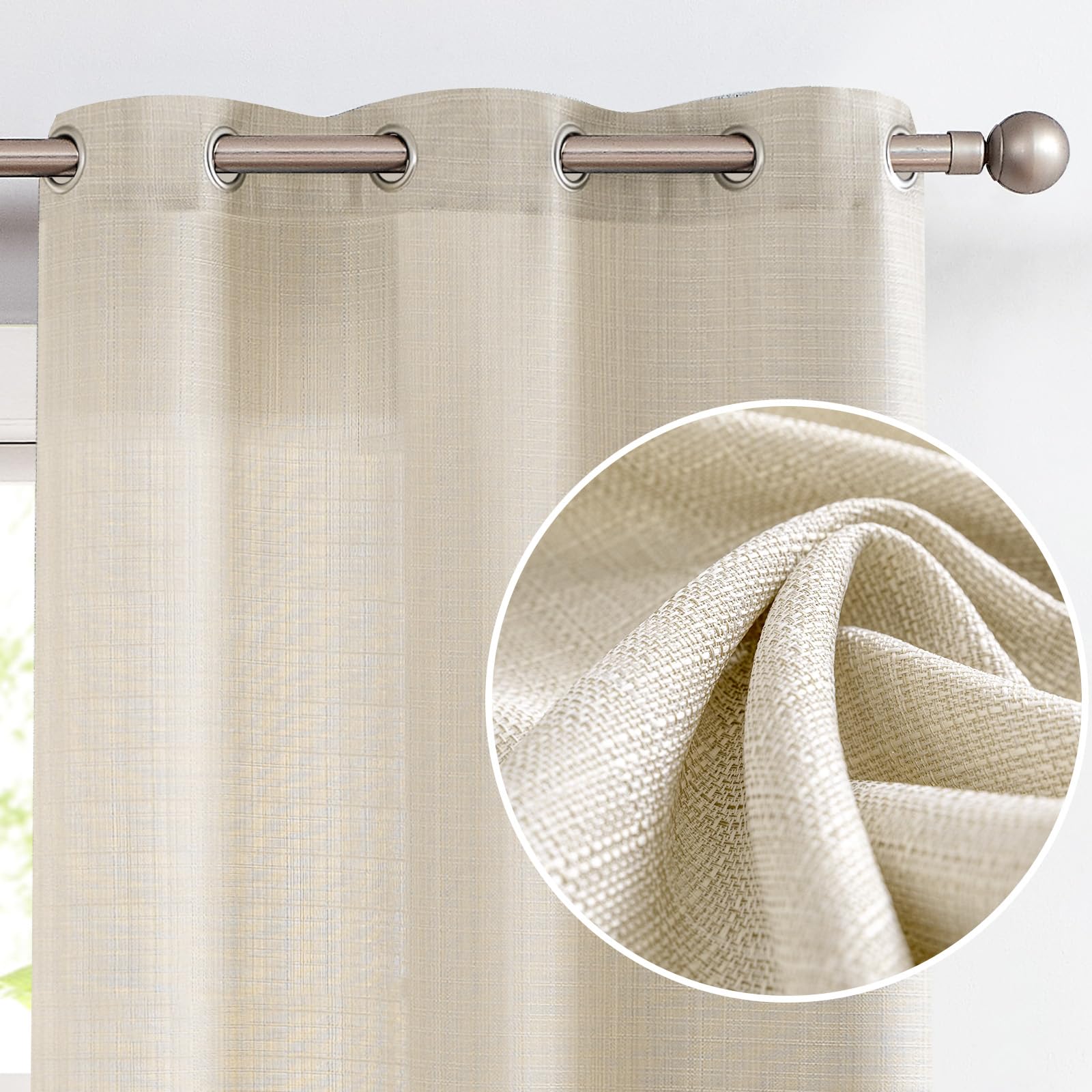 jinchan Curtains Linen Textured Casual Weave Curtains for Living Room Bedroom Window Panels Grommet Light Filtering Drapes 2 Pan
