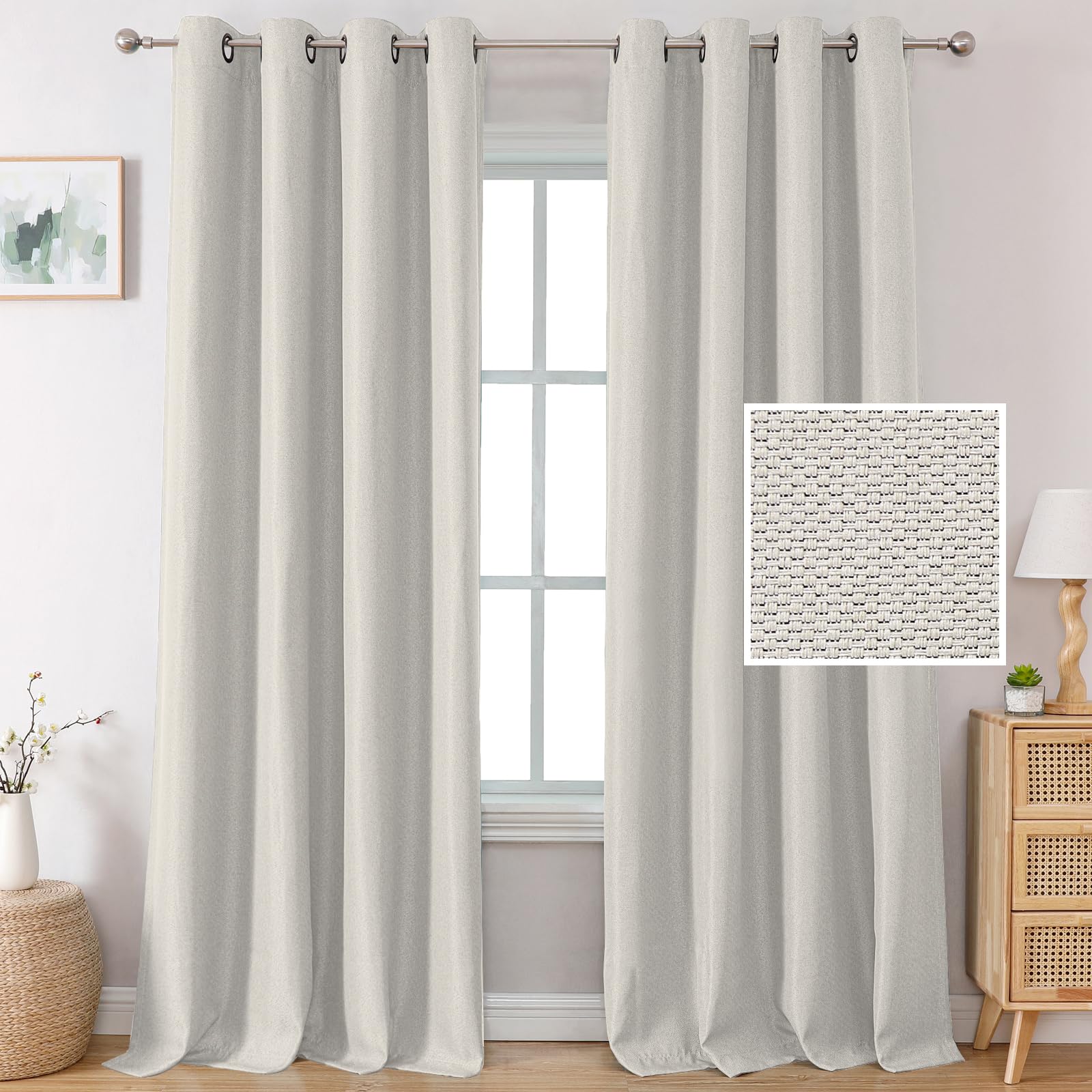 H.VERSAILTEX Room Darkening Linen Curtains 108 inches Long Blackout for Kids Room 2 Panels Grommet Window Draperies Textured Lin