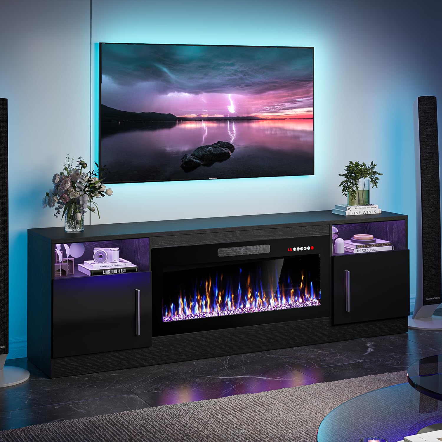 VITESSE Fireplace with TV Stand 36  inch Electric Fireplace Up to 80  TVs, LED Light Entertainment Center, 70  Modern Wood High 