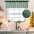 MIULEE Dark Green Sheer Valance Linen Textured Look Half Window Curtain, Farmhouse Small Drape for Kitchen Cafe Living Room Rod 