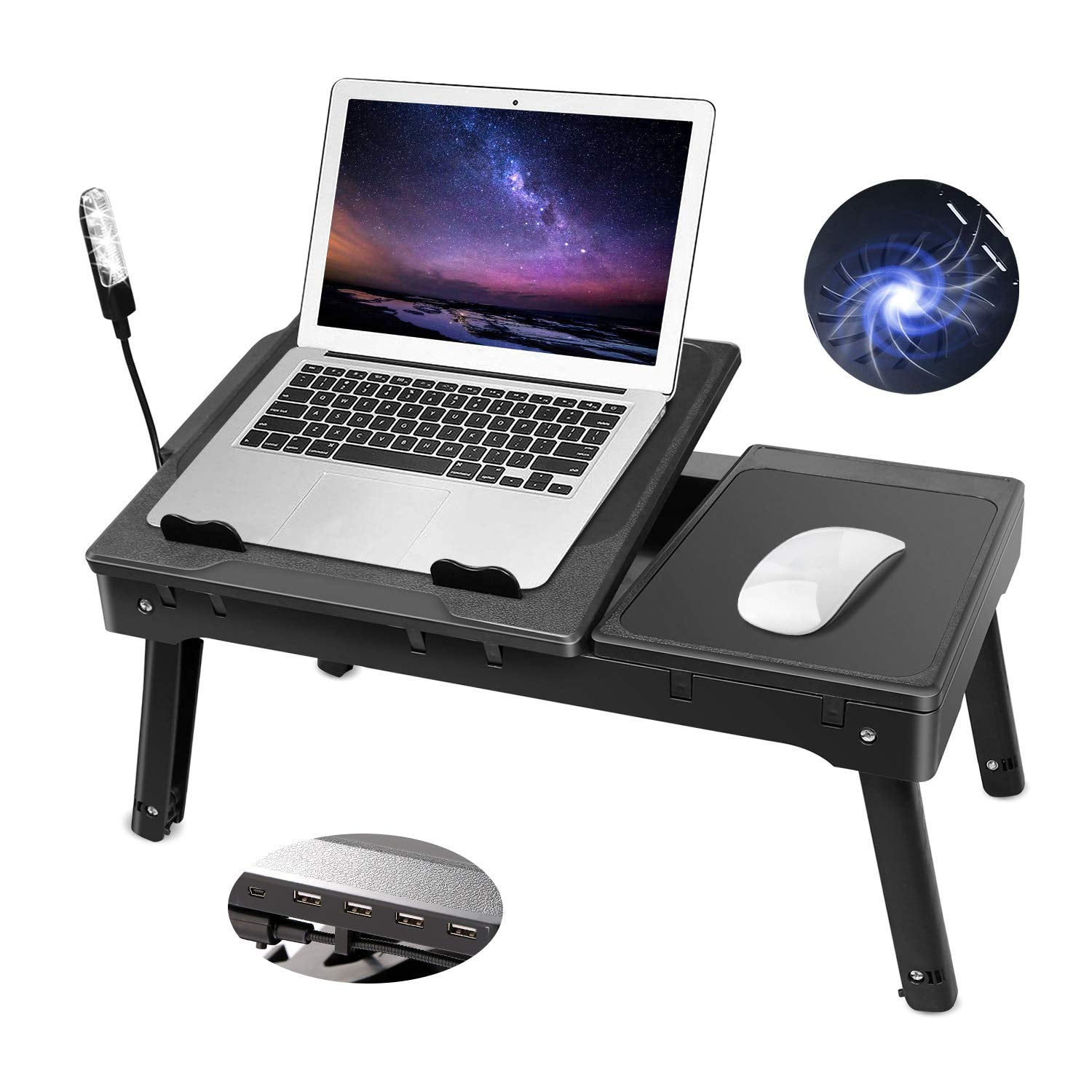 Moclever Laptop Stand for Bed-Multi-Functional Laptop Bed Table Tray w/Internal Cooling Fan & 2 Independent Laptop Stands-Foldab