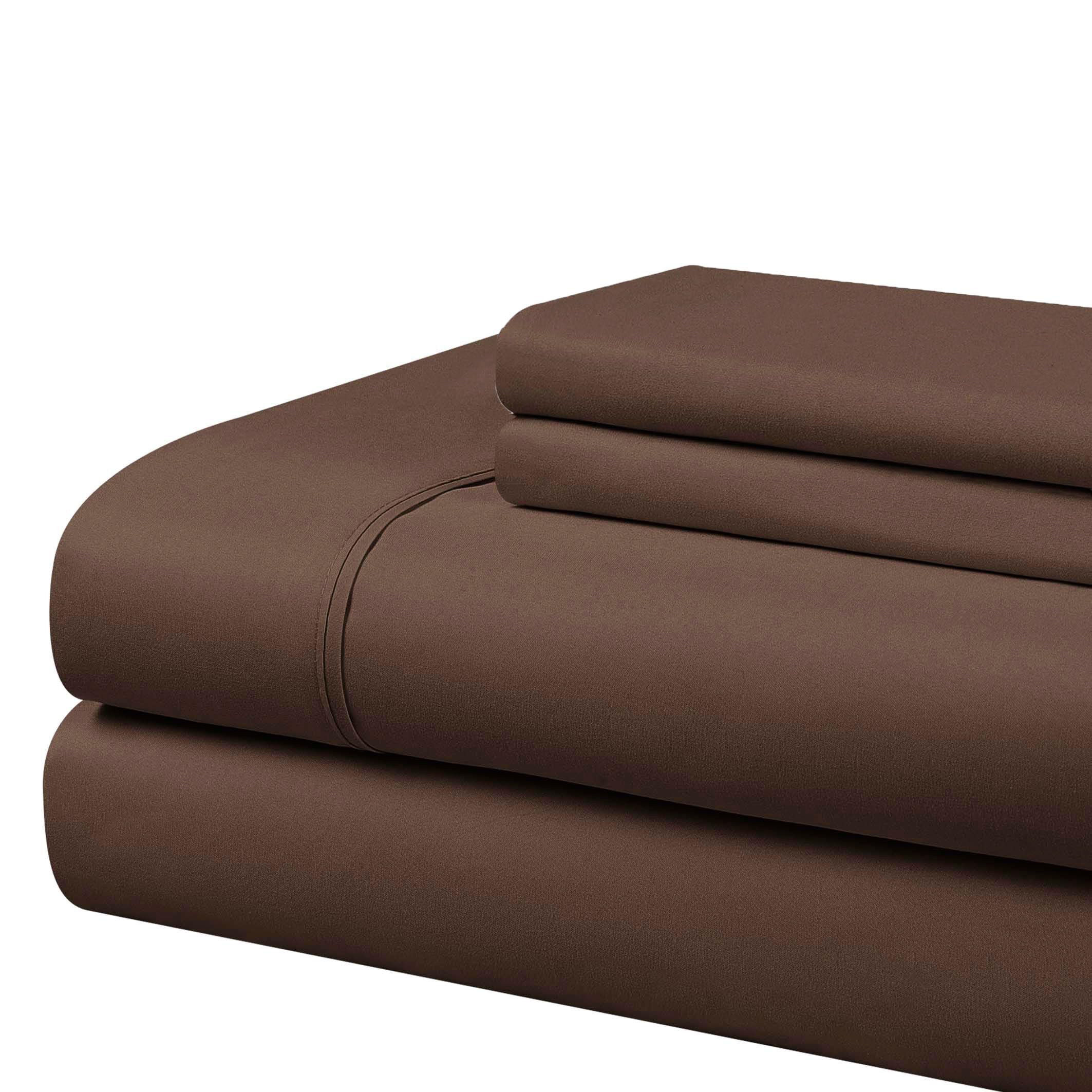 Cathay Home Essentials Ultra Soft Hypoallergenic Wrinkle Resistant Double Brushed Microfiber Bedding Sheet Set, Brown, King