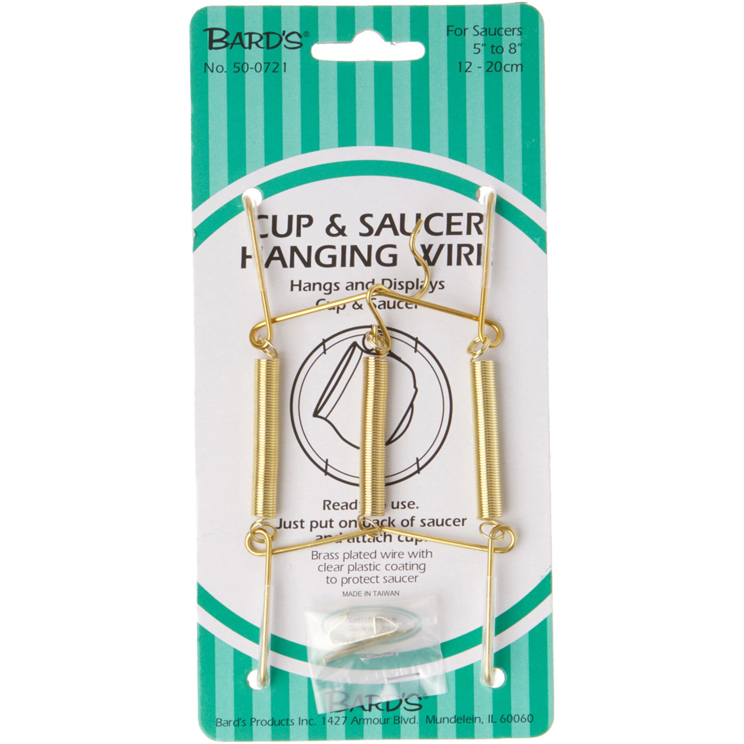 Bards Gold-toned Wall Mountable Tension Cup and Saucer Hanger, 8 H x 2.75 W x 1 D