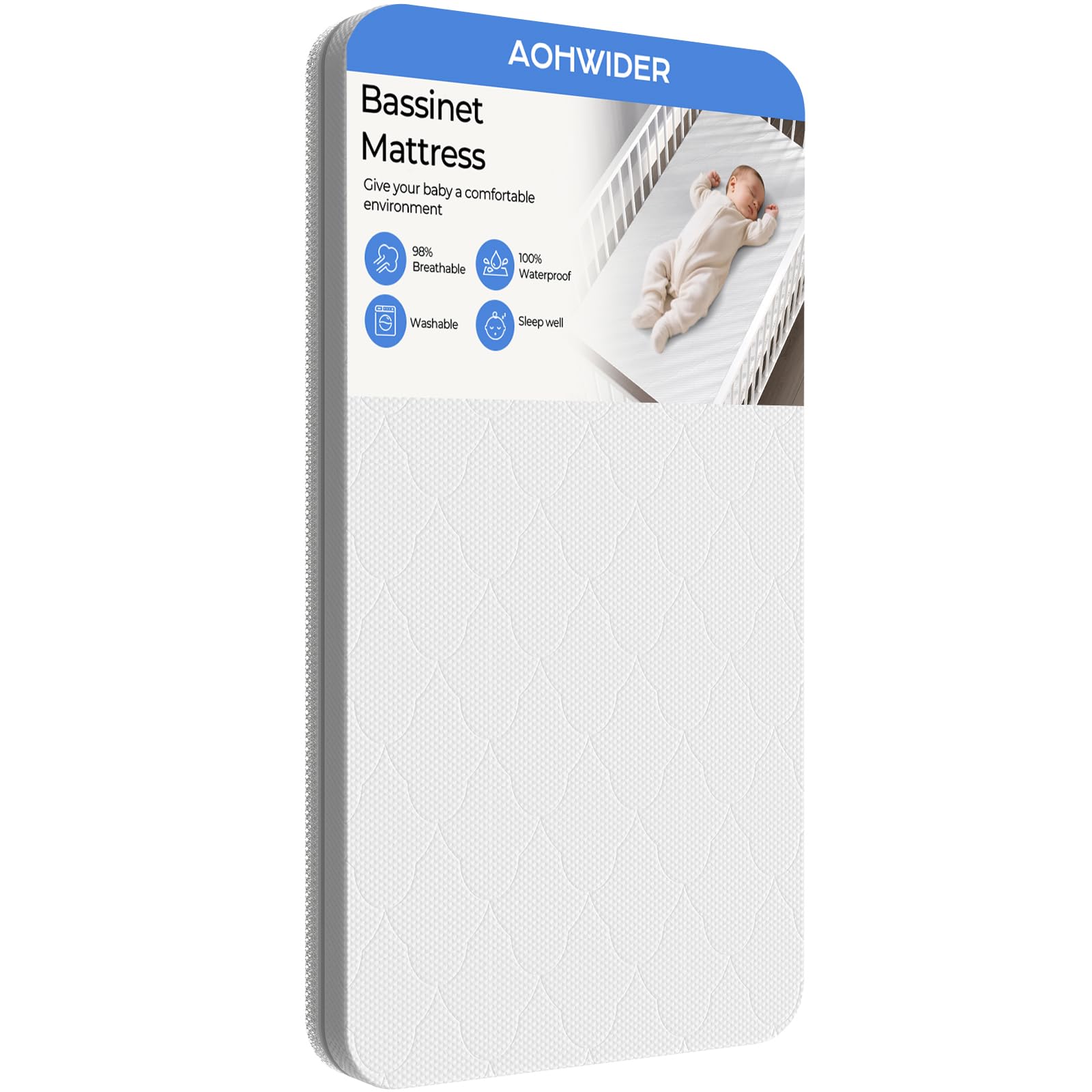 33x19 Rectangle Baby bassinet mattress: 2 Thick Dual Side Gel Memory Foam Bassinet Mattress for ANGELBLISS 3 in1/BabyBond/Cowiew