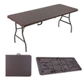 Folding Garden Table with Carry Handle Suitable for Camping and Party 180 x 76 x 73 cm for 8 People Rattan Look Plastic Steel Fr