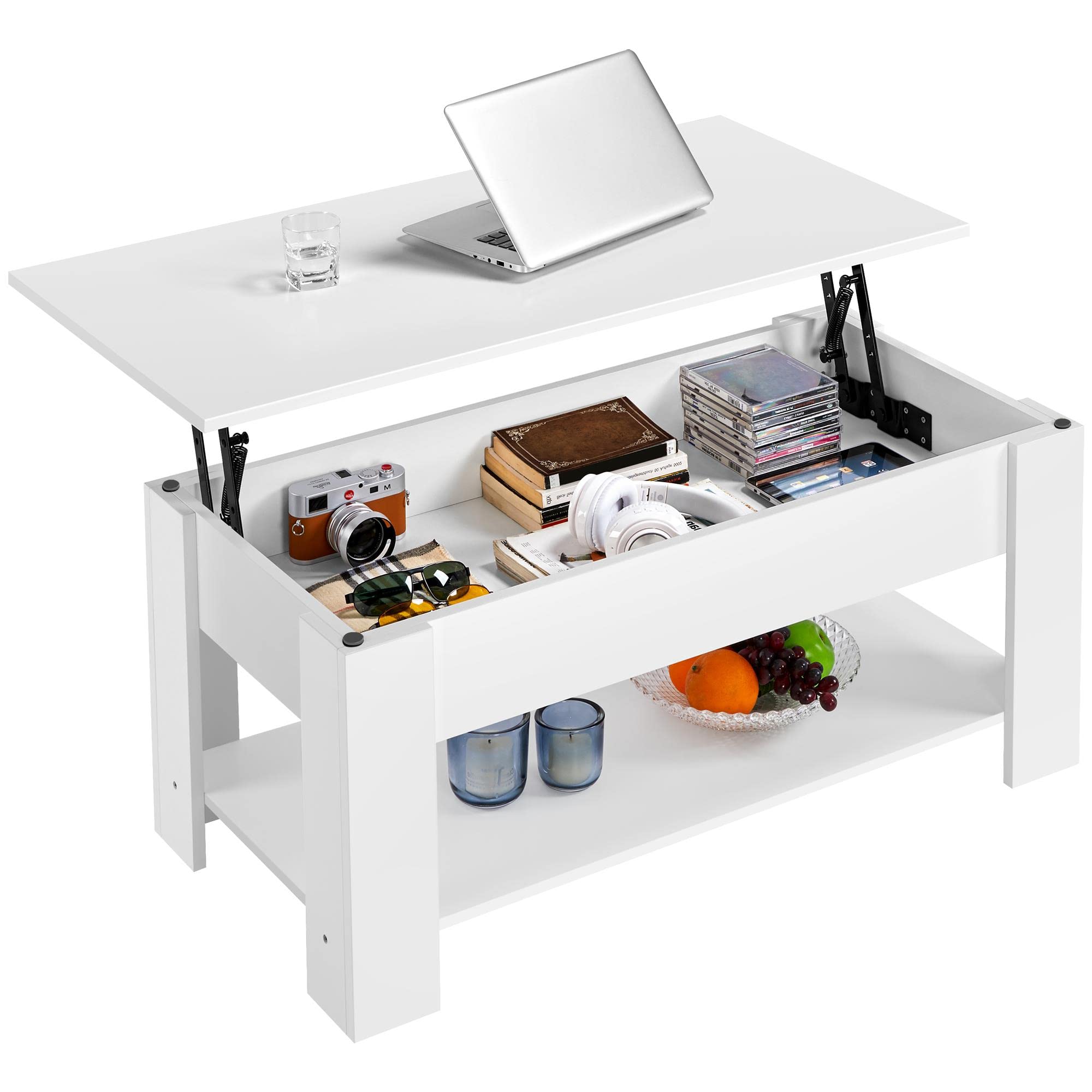 Yaheetech Lift Top Coffee Table w/Hidden Storage Compartment and Storage Shelf - Lift Tabletop for Living Room Reception Room, W