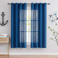 FMFUNCTEX Blue Semi Sheer Curtains for Living Room 63 Long Linen Textured Look No See Through Window Treatment Set for Bedroom N