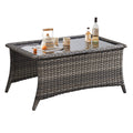 Patio Coffee Table Outdoor Rectangular Glass Table, Handwoven Rattan Patio Furniture Grey Wicker Coffee Table Compatible with Pa