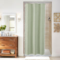 MitoVilla Boho Small Stall Fabric Shower Curtain 36 x 72, Sage Green Half Size Narrow Cotton Linen Tassel Cloth Shower Curtains 