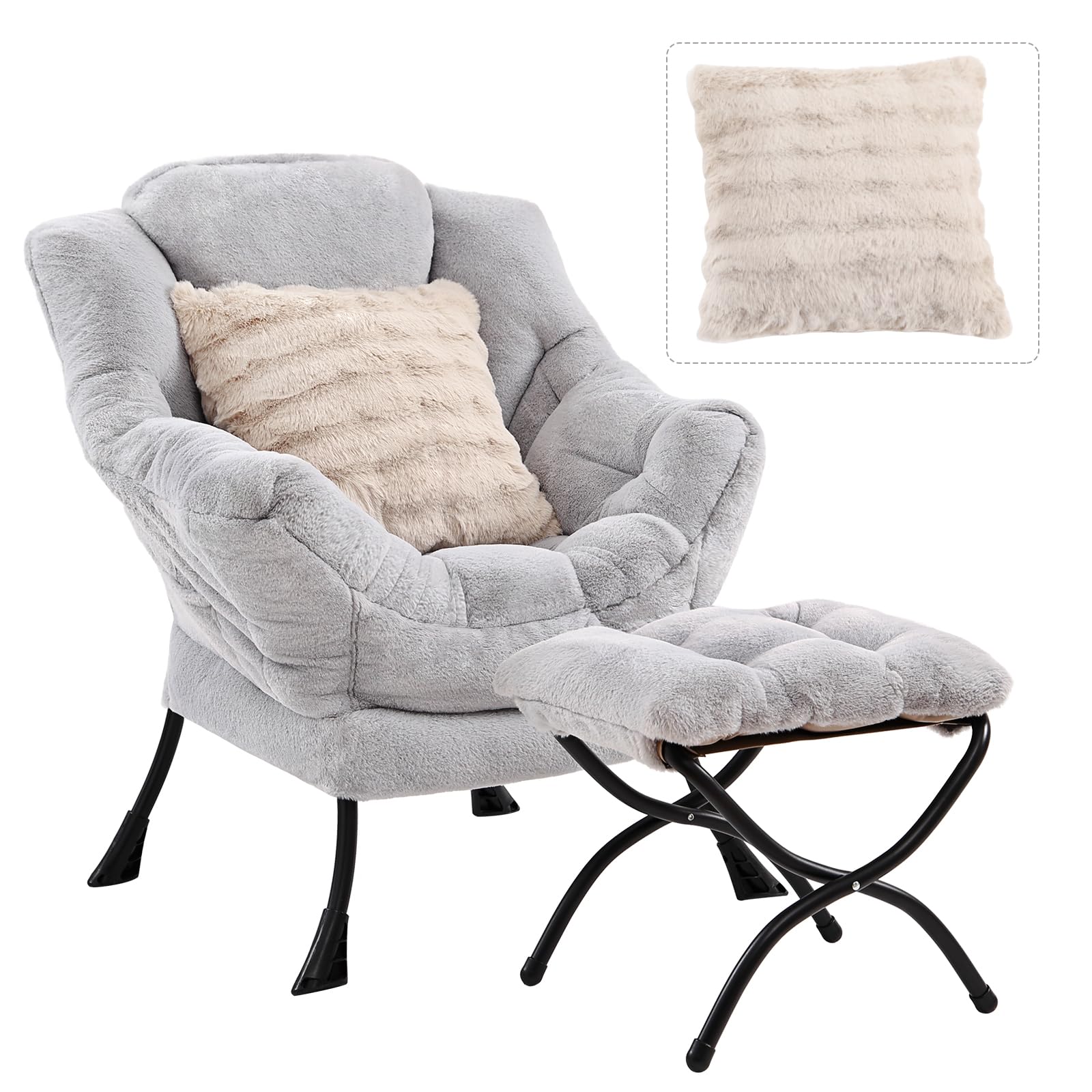 HomEastlly Lazy Chair with Ottoman, Modern Large Accent Lounge Chair with a Pillow, Leisure Sofa Armchair, Reading Chair with Fo