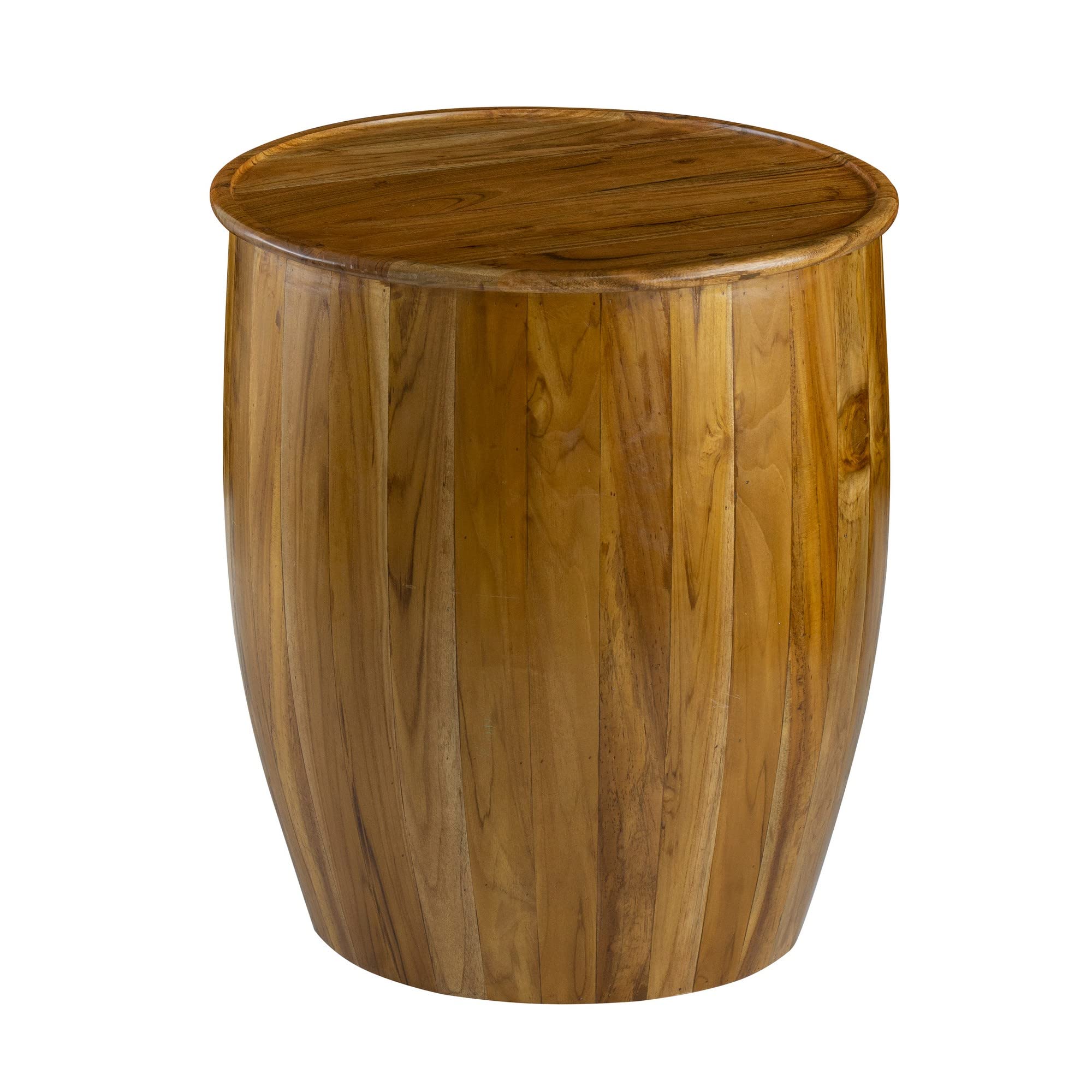 Benjara 25 Inch Round Accent Side Table, Mango Wood, Barrel Shape, Brown