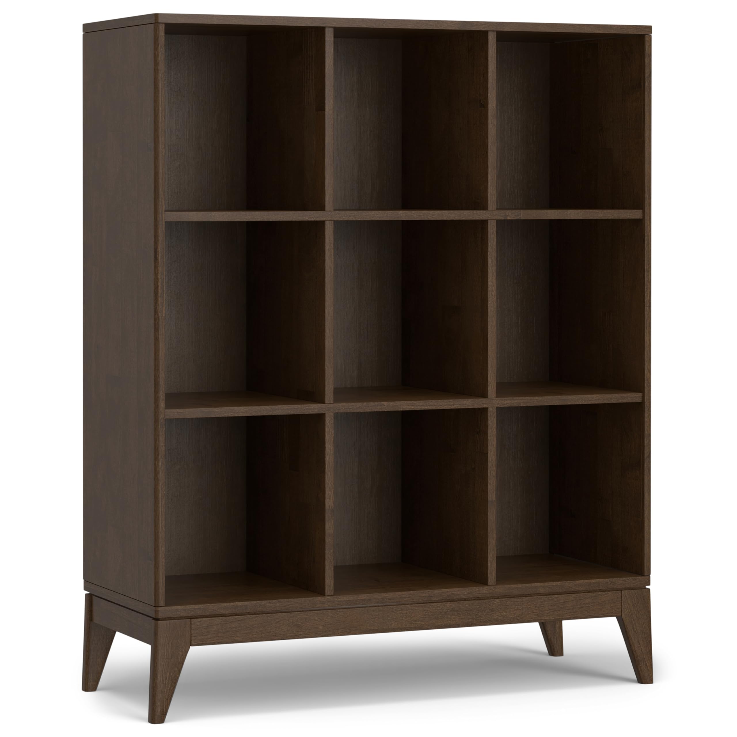 SIMPLIHOME Harper Solid Hardwood 52 inch x 42 inch Mid Century Modern 9 Cube Storage in Walnut Brown for The Living Room, Study 