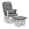 Storkcraft Tuscany Custom Glider and Ottoman with Free Lumbar Pillow (White/Grey) - Cleanable Upholstered Comfort Rocking Nurser
