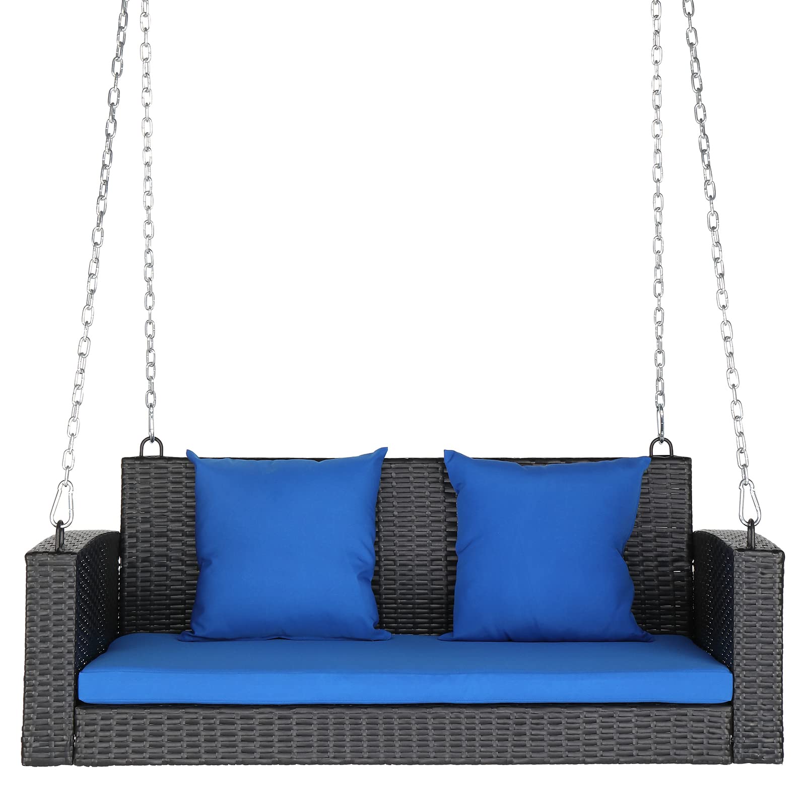 Outvita Porch Swing 2 Person Hanging Bench, Wicker Outdoor Swing Bench with Cushion and Pillow for Patio, Yard, Garden Hold Up t