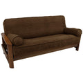 Blazing Needles Solid Microsuede Double Corded 8 to 9 Futon Cover Set with 2 Bolster Pillows (Set of 3), Full, Chocolate