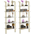Wolawu 5 Tiers Ladder 2-Piece Shelf White Marble Modern Bookshelf Open Tall Wall Mount Bookcase Standing Leaning Wall Shelves In