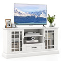 KOTEK Farmhouse TV Stand for TVs up to 70 Inch, Tall TV Console w/2 Glass Doors, Adjustable Shelves, Drawer, Entertainment Cente