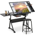 Magshion Drafting Table Set Adjustable Height Artist Desk with Tilting Wooden Tabletop and Sliding Desktop, Multifunctional Art 